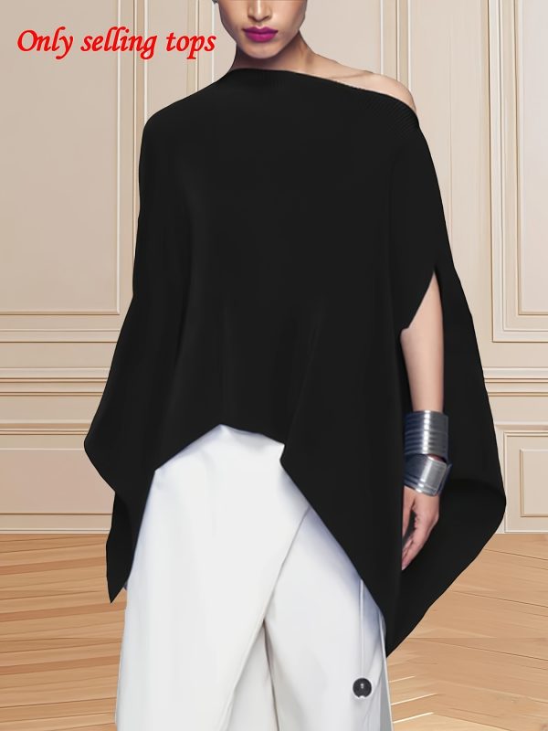 women's asymmetrical single shoulder batwing sleeve t shirt loose fit solid color black top with hem cut out, casual commuting & casual attire, springu002fautumn fashion, sizes s 2xl, autumn wardrobe essential, minimalist design, stylish finish