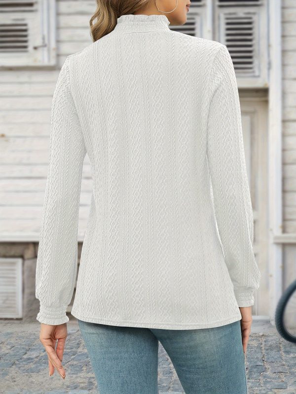 women's mock neck long sleeve blouse stretch pleated textured top, solid color casual to dressy tunic shirt, machine washable fall winter fashion tops, versatile clothing, fabric, office wear, soft texture, weekend wear
