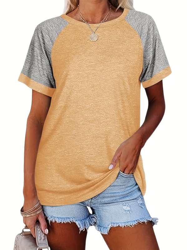 three piece set 2025 european and american fashion women's short sleeved t shirt casual color matching short sleeved t shirt
