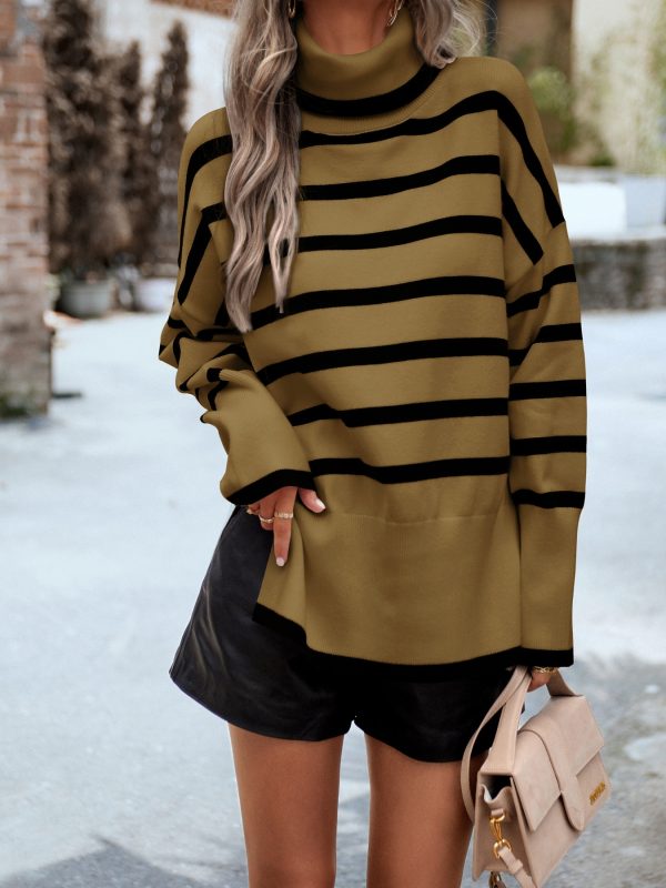 women's white & green horizontal striped sweater soft crewneck pullover for springu002ffallu002fsummer, everyday & formal outfits machine washable long sleeve sweater