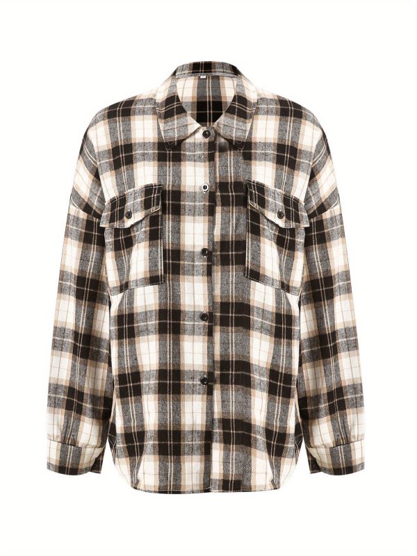 women's vintage plaid turn collar long sleeve tops single breasted blouse with geometric pattern, v neck, all season comfort for spring & fall, xsu002fsu002fmu002flu002fxlu002fxxl, versatile clothing | vintage style top | singlebreast design