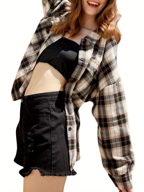 women's vintage plaid turn collar long sleeve tops single breasted blouse with geometric pattern, v neck, all season comfort for spring & fall, xsu002fsu002fmu002flu002fxlu002fxxl, versatile clothing | vintage style top | singlebreast design