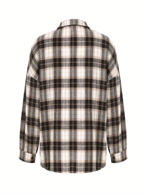 women's vintage plaid turn collar long sleeve tops single breasted blouse with geometric pattern, v neck, all season comfort for spring & fall, xsu002fsu002fmu002flu002fxlu002fxxl, versatile clothing | vintage style top | singlebreast design