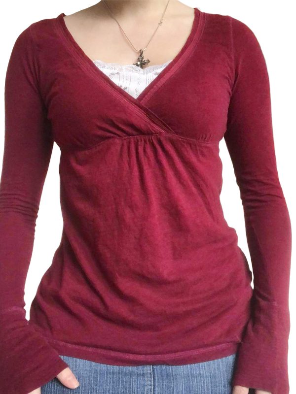 women's slim fit v neck long sleeve wrap top solid color casual streetwear t shirt, soft & comfortable all season wear, versatile for casual attire, everyday top | vneck top | smooth texture