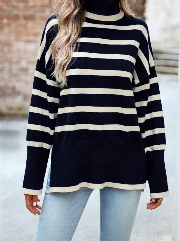 women's white & green horizontal striped sweater soft crewneck pullover for springu002ffallu002fsummer, everyday & formal outfits machine washable long sleeve sweater