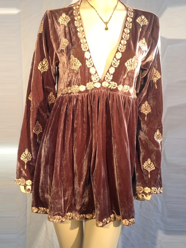new women's floral deep v neck ruffle velvet long sleeve shirt