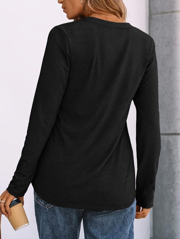 three piece women's long sleeved henry shirt, elegant and casual autumn top, fashionable shirt, cute v tie, button t shirt