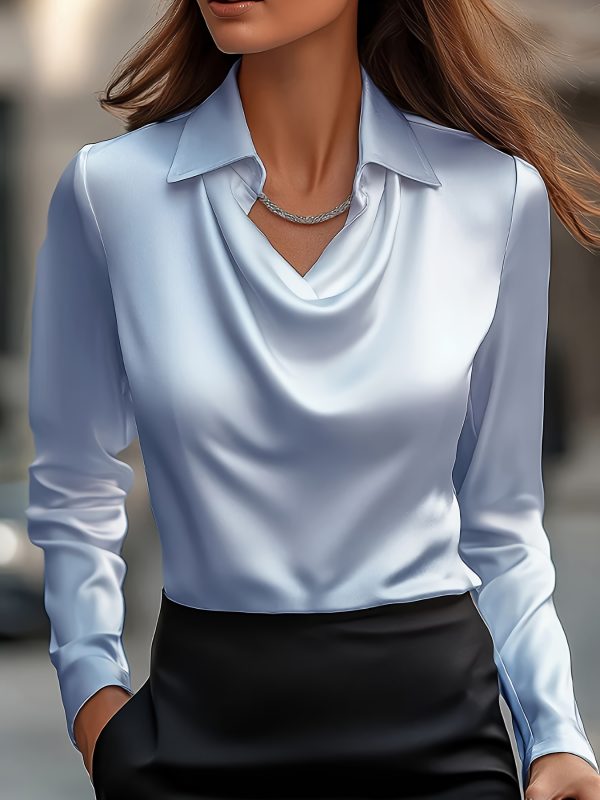 european and american fashionable casual women's clothing, satin simple swing collar shirt, commuting design sense top temperament, women's clothing