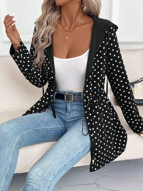 women's reversible hooded jacket high quality windproof long coat with front zipper closure, drawstring waist elegant loose fit outerwear for women (blacku002fwhite two tone) machine washable non stretch jacket