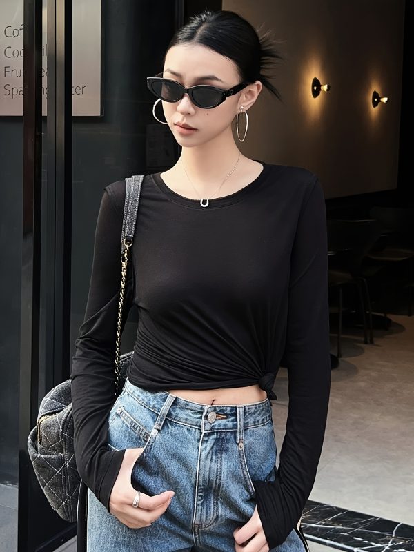 meiyang jelly long sleeve t shirt, lyocell silk, crew neck, sheer, comfortable basic tee, solid color, regular fit, summer casual wear