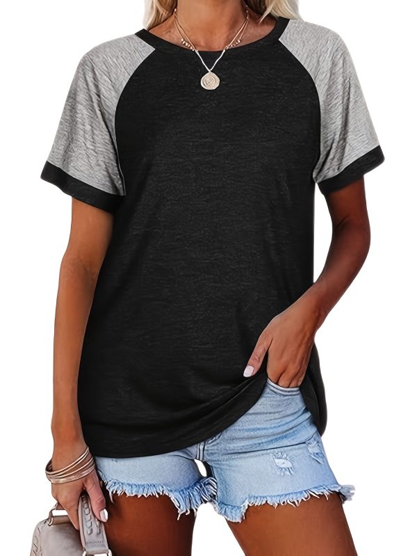 three piece set 2025 european and american fashion women's short sleeved t shirt casual color matching short sleeved t shirt