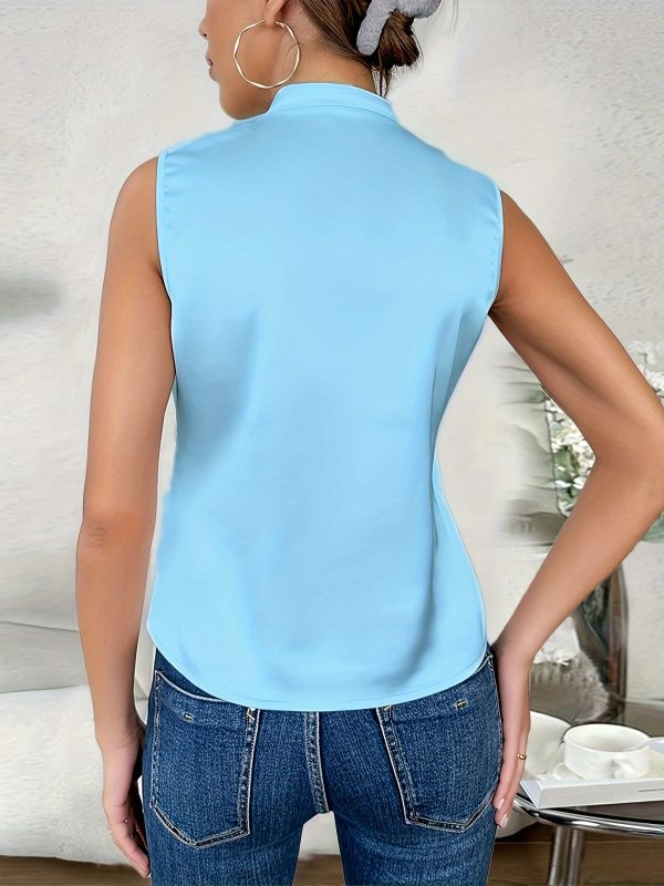 solid color surplice collar shirt, elegant sleeveless shirt, spring and summer, women's clothing