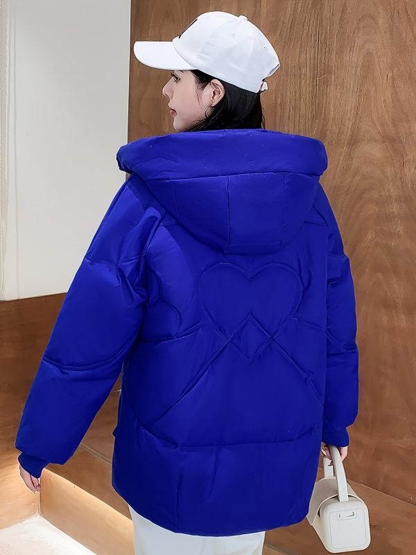 solid color zip up padded jacket coat, casual long sleeve warm hooded outerwear for winter, women's clothing
