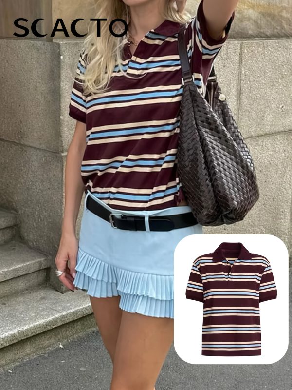 scacto elegant y2k striped shirt women vintage 90s preppy style top skirt outfits