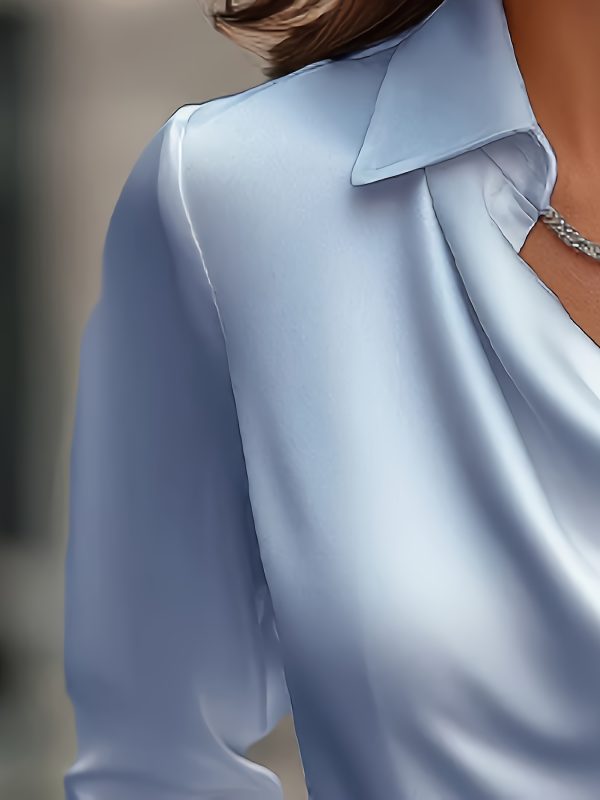 european and american fashionable casual women's clothing, satin simple swing collar shirt, commuting design sense top temperament, women's clothing