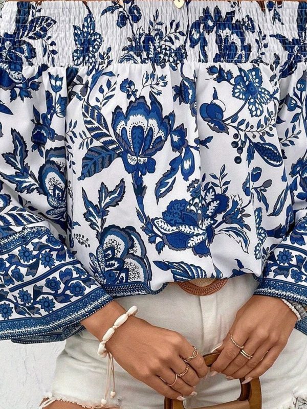 new arrival women's off shoulder printed top with long sleeves, a fashionable piece for summer.