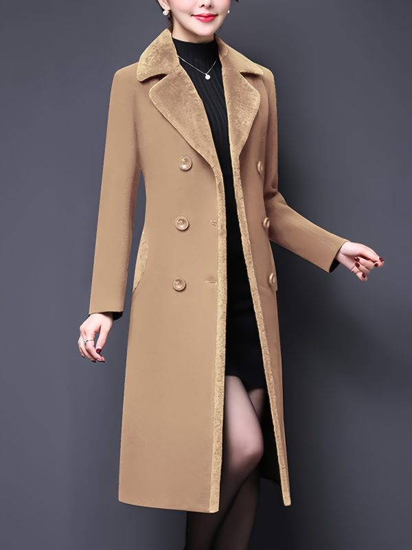 women's double breasted notched lapel midi pea coat jackets