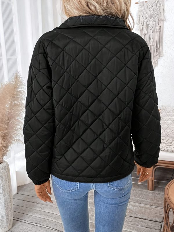 women's elegant warm fleece lined quilted jacket soft, velvet like, long sleeve, solid color, regular fit, zip up, ideal for fall & winter, casual style, casual winter wear | elegant casual jacket | soft fleece lining