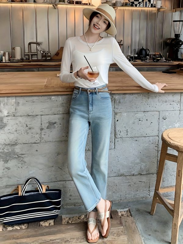 meiyang jelly long sleeve t shirt, lyocell silk, crew neck, sheer, comfortable basic tee, solid color, regular fit, summer casual wear