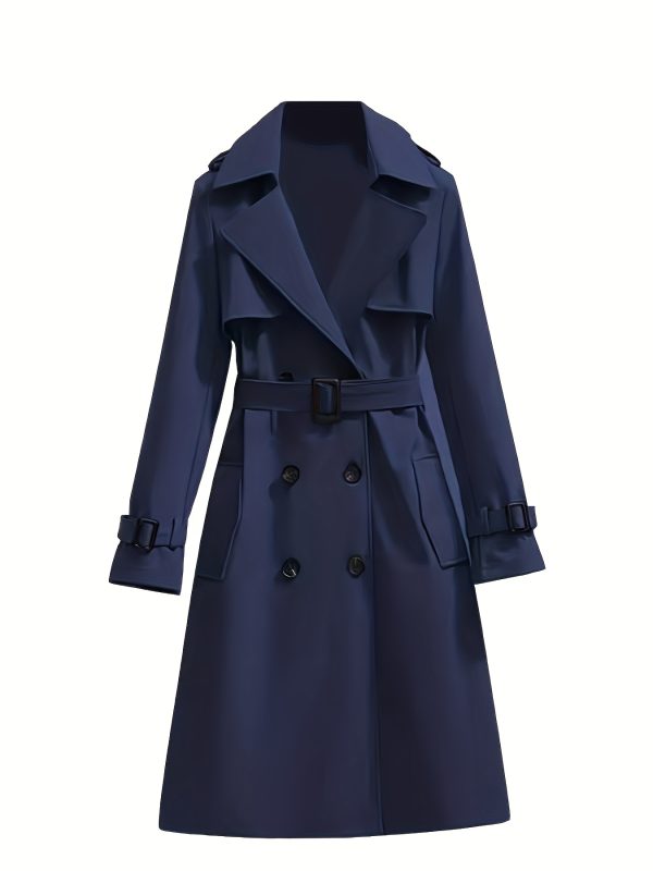 elegant white double breasted trench coat for women long sleeve, belted waist, button up design, casual style, perfect for fall & winter, casual winter wear | belted trench coat | structured design