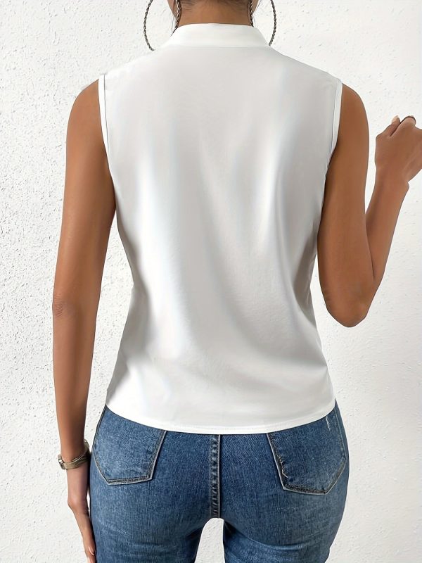 solid color surplice collar shirt, elegant sleeveless shirt, spring and summer, women's clothing