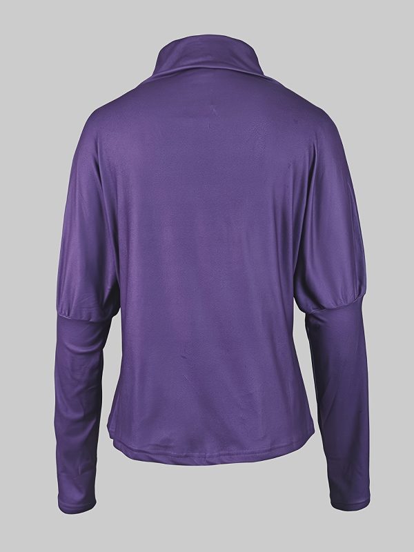 women's elegant purple floral print high neck long sleeve t shirt loose fit casual fashion top for spring, fall & winter, soft polyester blend, hand wash or dry clean, sizes s to xl