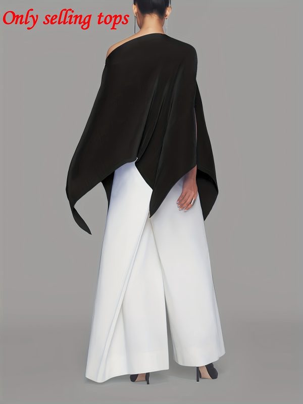 women's asymmetrical single shoulder batwing sleeve t shirt loose fit solid color black top with hem cut out, casual commuting & casual attire, springu002fautumn fashion, sizes s 2xl, autumn wardrobe essential, minimalist design, stylish finish