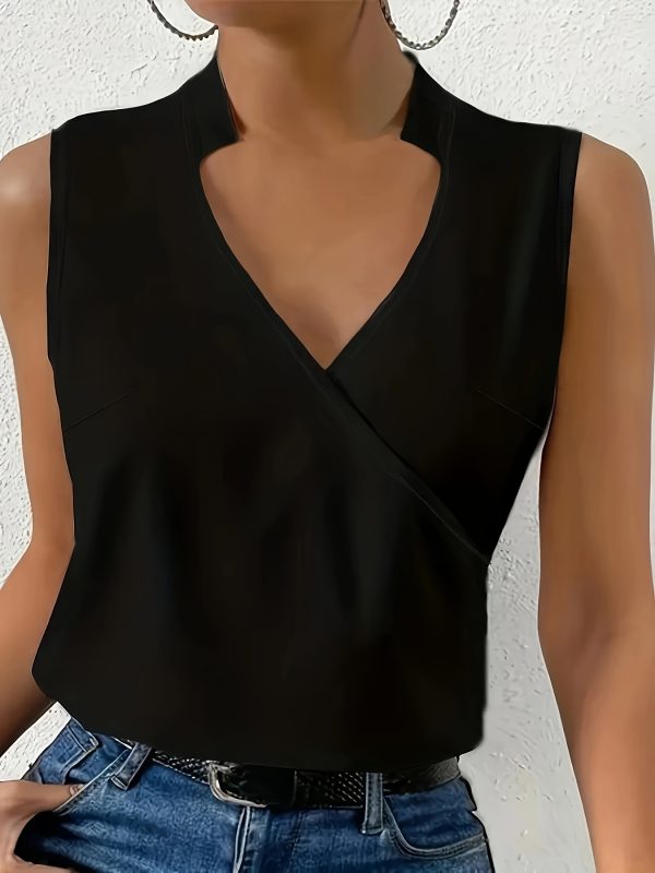 solid color surplice collar shirt, elegant sleeveless shirt, spring and summer, women's clothing