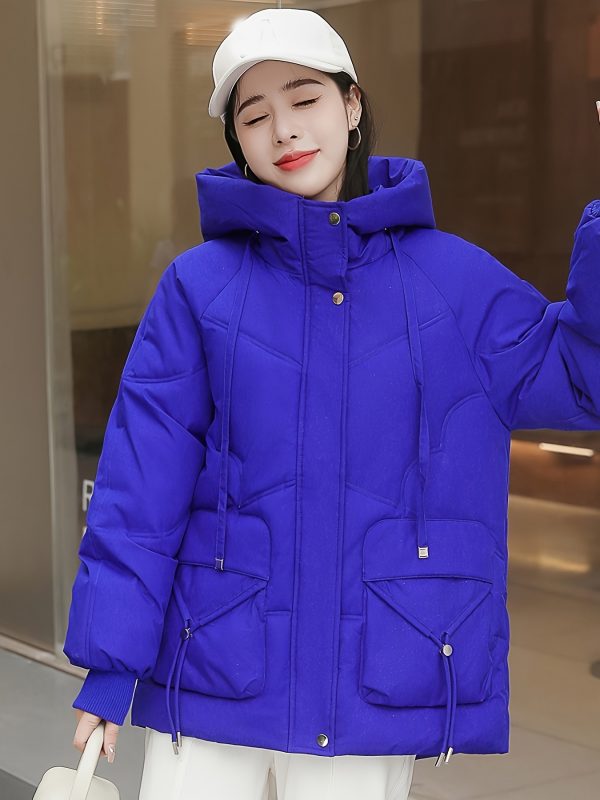 solid color zip up padded jacket coat, casual long sleeve warm hooded outerwear for winter, women's clothing