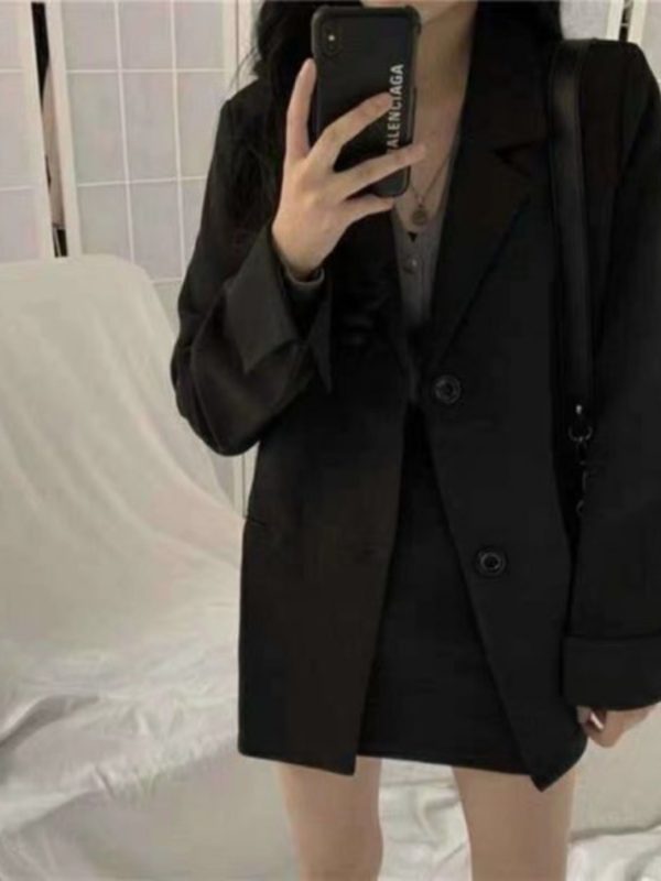 women's classic long black blazer elegant business & casual jacket, structured fit with button front closure, all season professional outerwear for office, formal events & everyday chic machine washable women's blazer, sophisticated texture