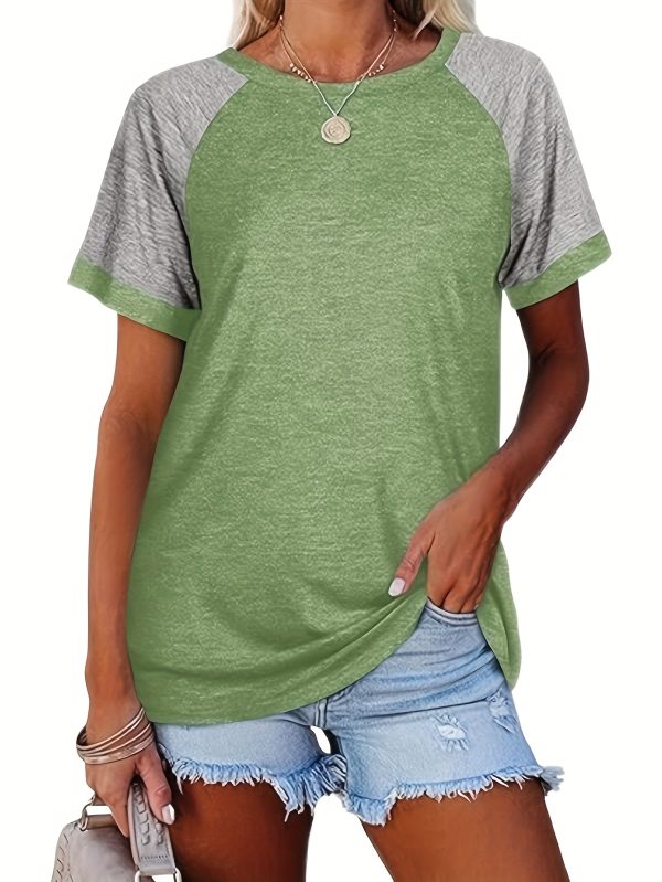 three piece set 2025 european and american fashion women's short sleeved t shirt casual color matching short sleeved t shirt