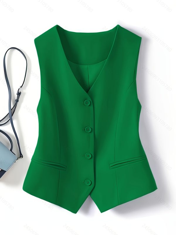 spring and autumn new slim outerwear layered women's shoulder blue short vest