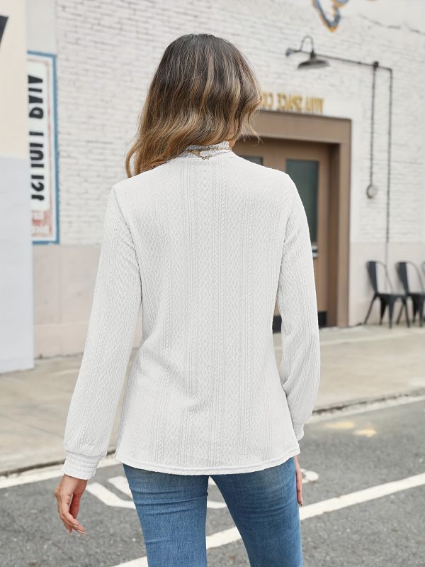 women's casual long sleeve ribbed top solid color stand collar pleated textured elegant tunic shirt, stretchy regular fit for fallu002fwinter, ladies tops and shirts, winter fashion, structured design, comfortable wear