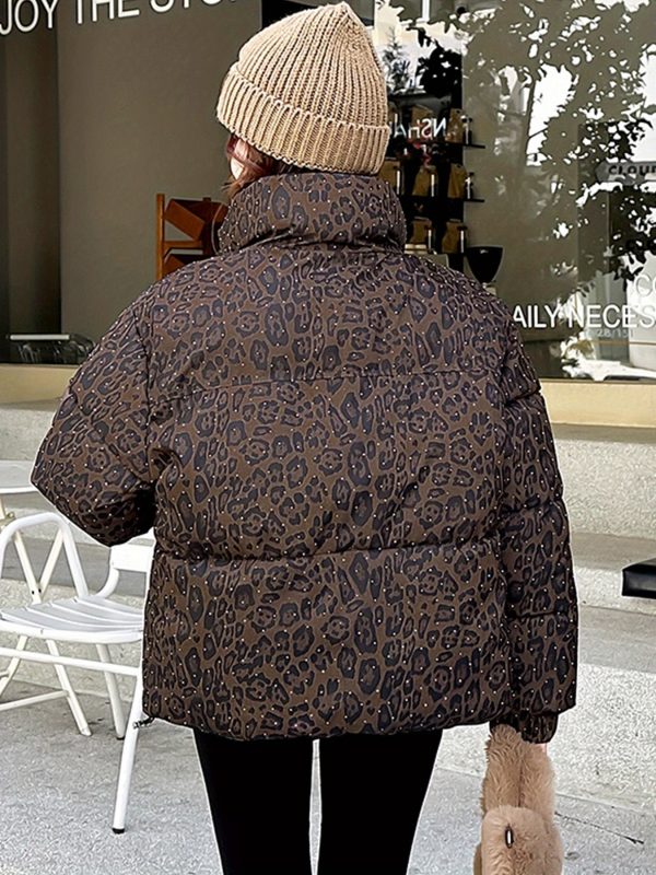 women's leopard print jacket stylish long sleeve zip up coat with pockets, black & white animal pattern, perfect for fallu002fwinter outerwear, leopard print clothing