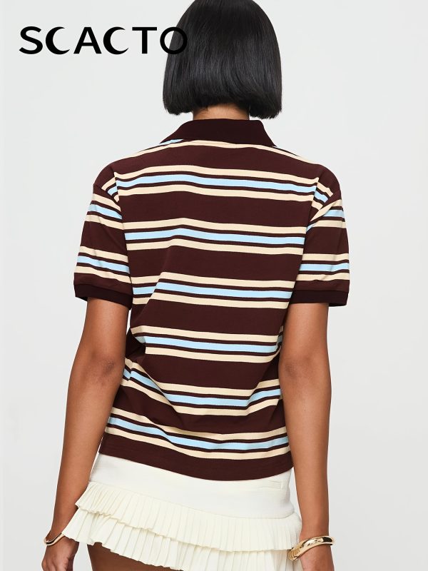 scacto elegant y2k striped shirt women vintage 90s preppy style top skirt outfits