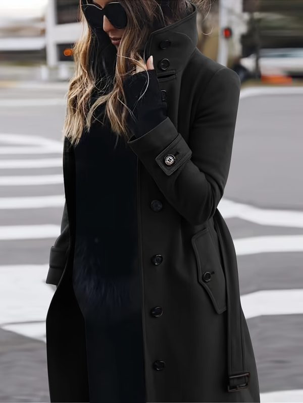 elegant red polyester coat for women long sleeve, front button closure, non stretch fabric, perfect for fallu002fwinter casual or formal occasions, seasonal fashion, sophisticated style, nonstretch material