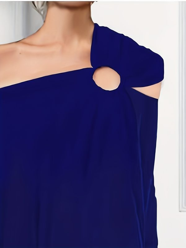women's sexy off shoulder long sleeve t shirt solid color asymmetrical neckline, loose fit, lightweight polyester blend for spring summer fall, versatile casual to dressy top, casual chic wear | asymmetrical neckline | lightweight fabric