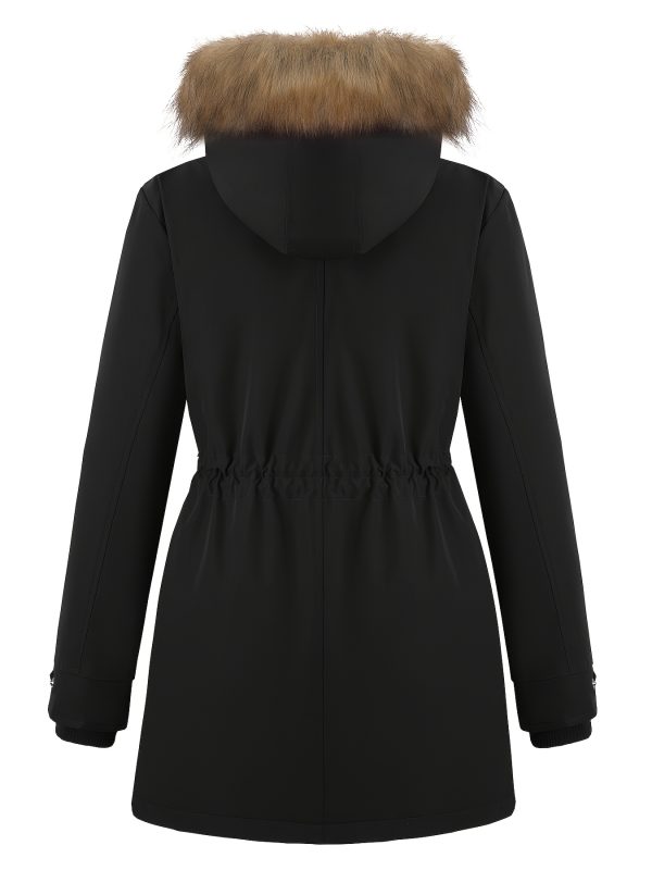 women's hooded winter parka coat with removable faux fur trim, windproof puffer jacket, hip length with multiple pockets, cozy insulated for outdoor and everyday use, multi function pockets