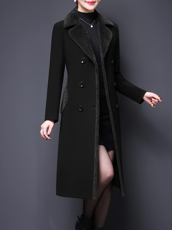 women's double breasted notched lapel midi pea coat jackets