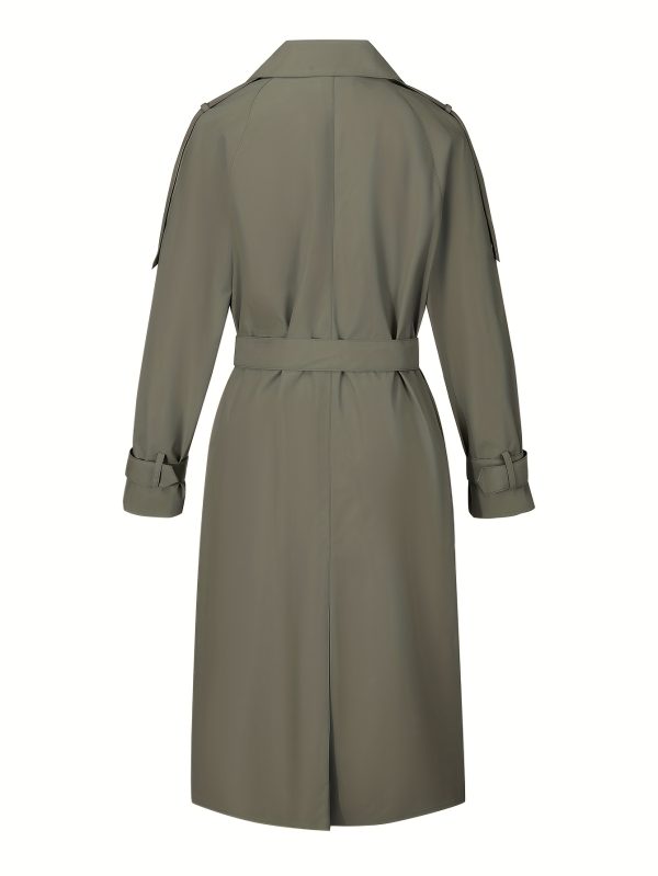 women's lightweight windproof trench coat jacket h silhouette regular fit with decorative buttons & pockets, solid black for spring winter commuting & casual outfits, ladies winter jackets, commuting apparel, durable commuting wear