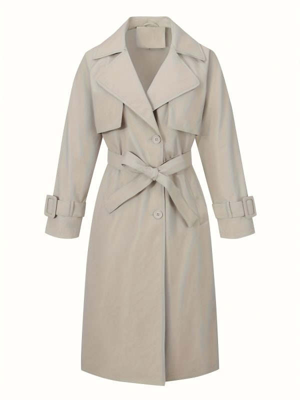 women's lightweight windproof trench coat jacket h silhouette regular fit with decorative buttons & pockets, solid black for spring winter commuting & casual outfits, ladies winter jackets, commuting apparel, durable commuting wear