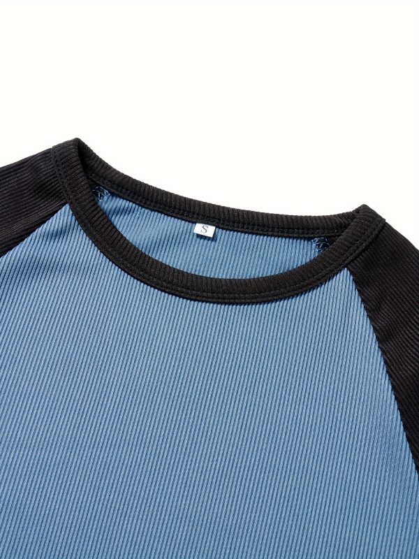 1pc women's casual polyester pullover contrast color crew neck long raglan sleeve knit top for spring fall su002fmu002flu002fxl