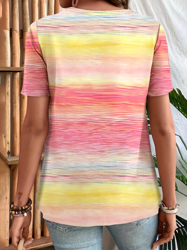 women's casual loose fit v neck short sleeve t shirt multicolor striped pattern, soft fabric, comfortable casual attire, ladies t shirts