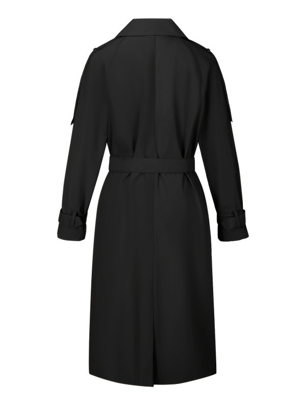 women's lightweight windproof trench coat jacket h silhouette regular fit with decorative buttons & pockets, solid black for spring winter commuting & casual outfits, ladies winter jackets, commuting apparel, durable commuting wear