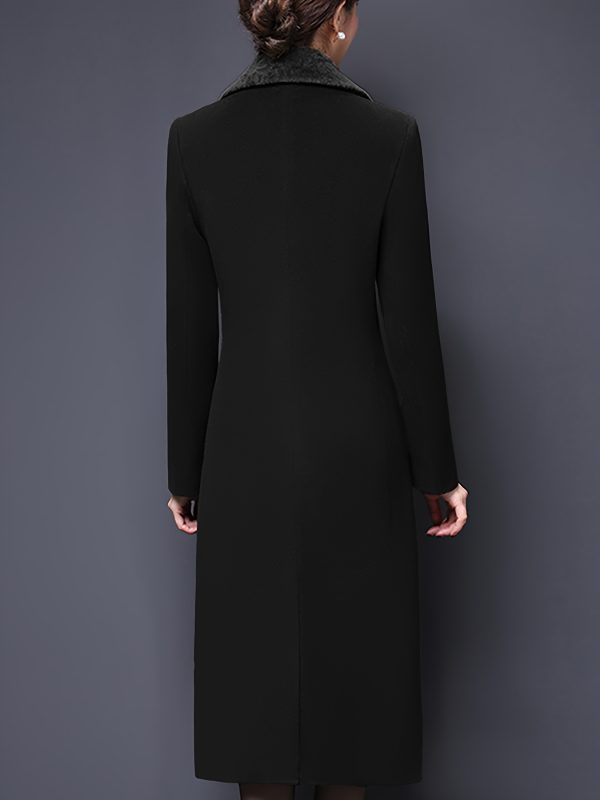 women's double breasted notched lapel midi pea coat jackets