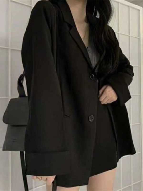 women's classic long black blazer elegant business & casual jacket, structured fit with button front closure, all season professional outerwear for office, formal events & everyday chic machine washable women's blazer, sophisticated texture