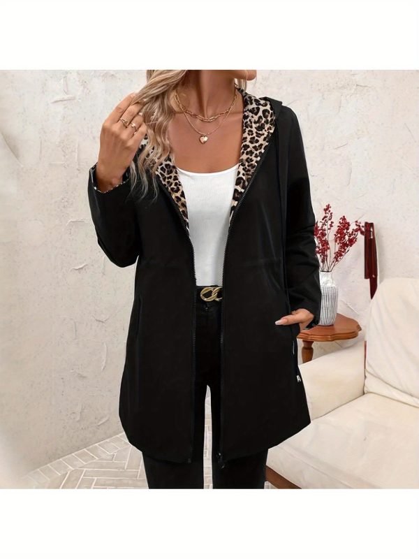 women's reversible hooded zip up jacket high quality windproof long coat, drawstring waist belt, elegant loose fit jacket for women, office, party, everyday machine washable outerwear