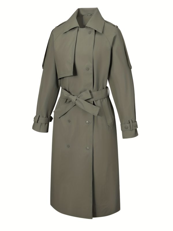 women's lightweight windproof trench coat jacket h silhouette regular fit with decorative buttons & pockets, solid black for spring winter commuting & casual outfits, ladies winter jackets, commuting apparel, durable commuting wear