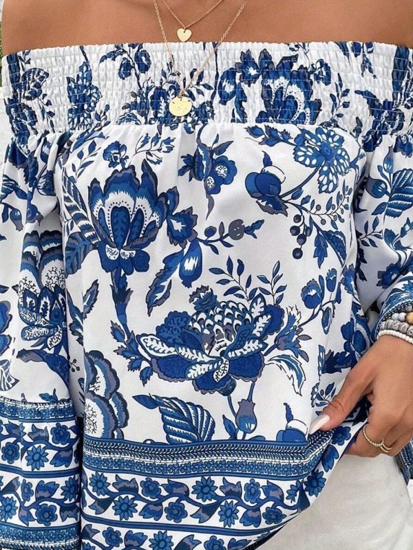 new arrival women's off shoulder printed top with long sleeves, a fashionable piece for summer.