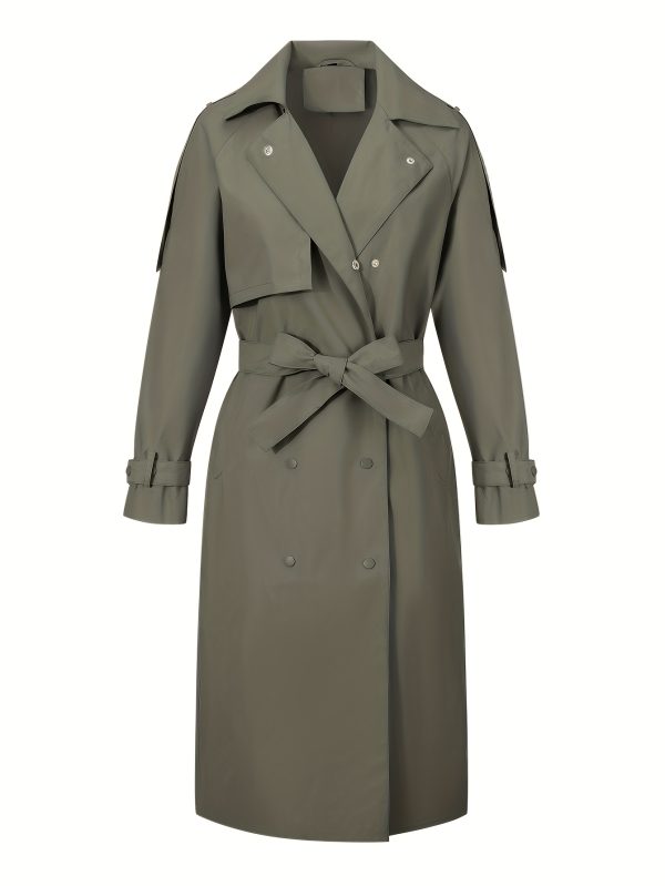 women's lightweight windproof trench coat jacket h silhouette regular fit with decorative buttons & pockets, solid black for spring winter commuting & casual outfits, ladies winter jackets, commuting apparel, durable commuting wear